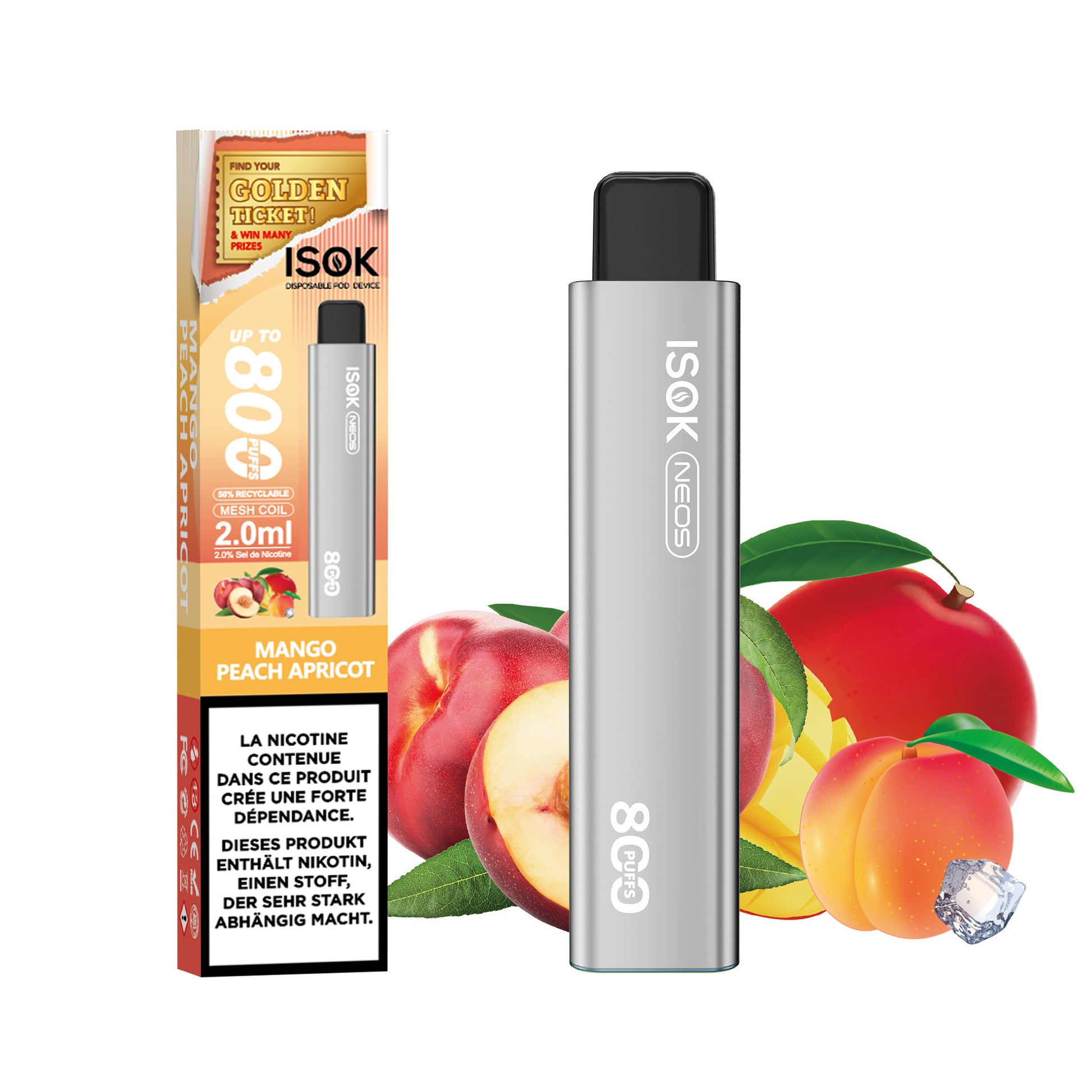 Cigarette électronique ISOK NEOS 800 Puffs  MANGOPEACHAPRICOT