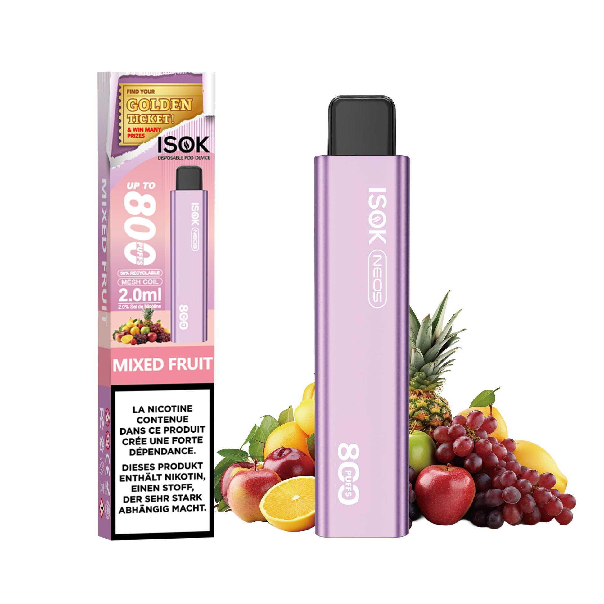 Cigarette électronique ISOK NEOS 800 Puffs  MIXEDFRUIT
