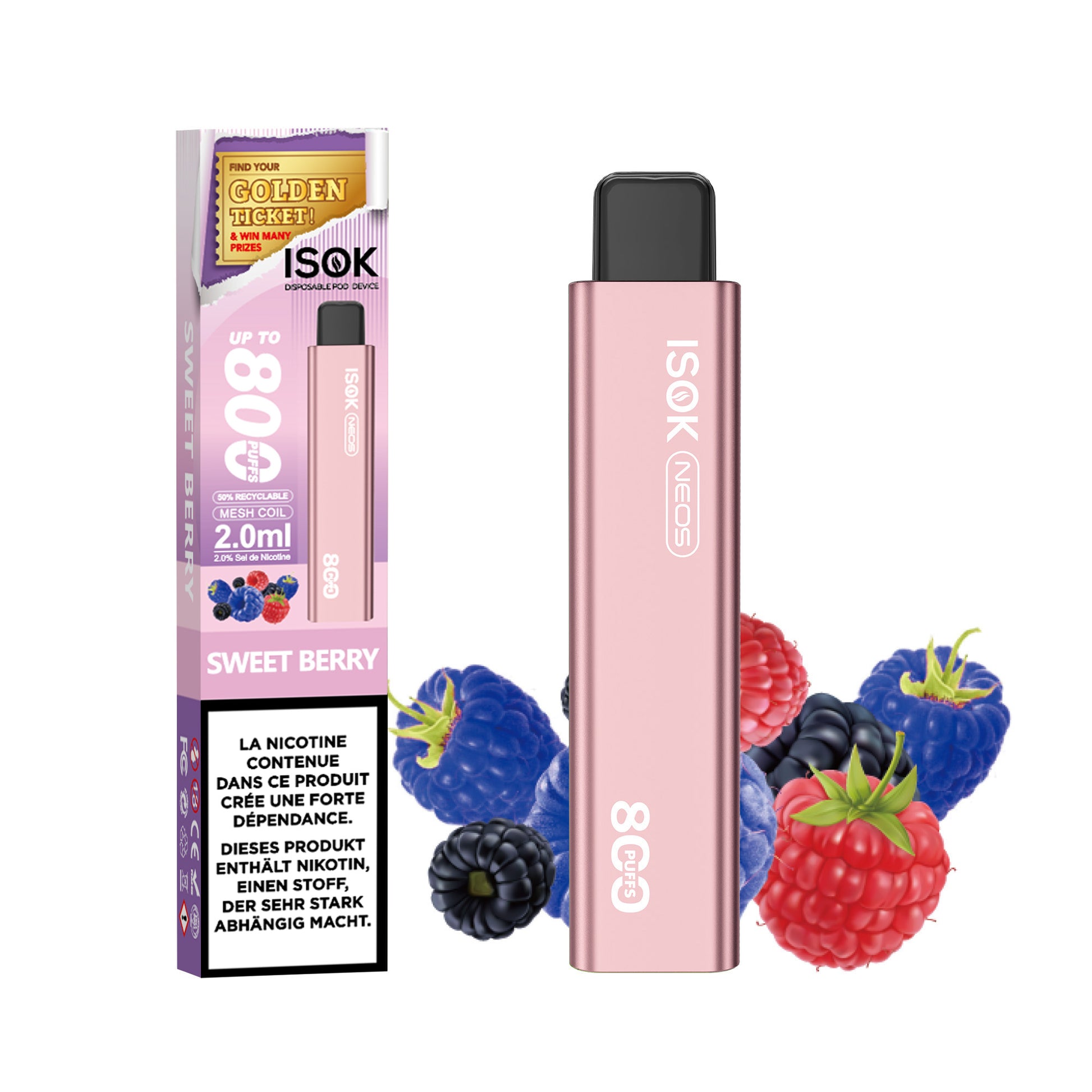 Cigarette électronique ISOK NEOS 800 Puffs SWEET BERRY