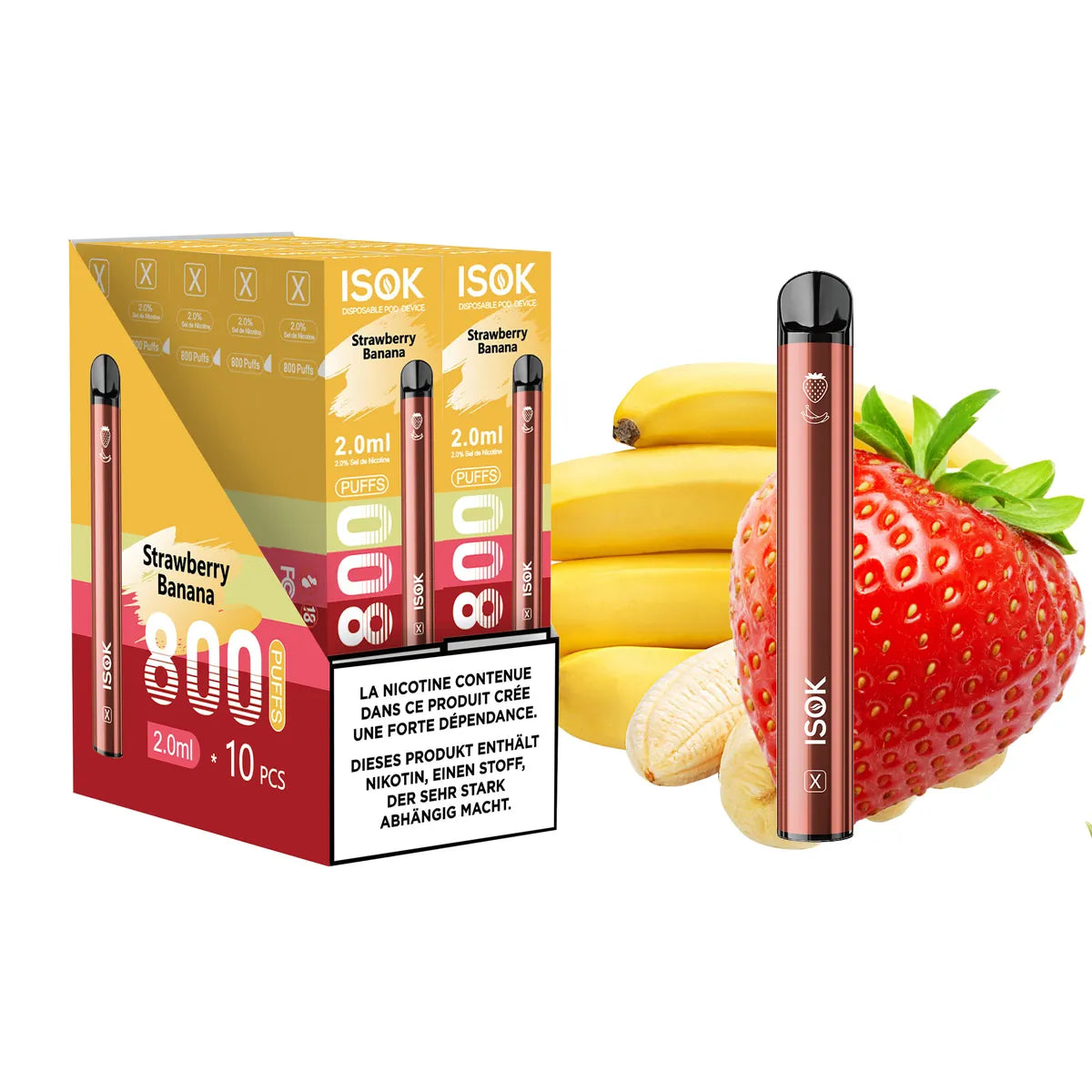 ISOK X Strawberry Banana 800 Puffs Pack de 10 Vapora Distribution ISOK X Strawberry Banana 800 Puffs Pack de 10 Vapora Distribution