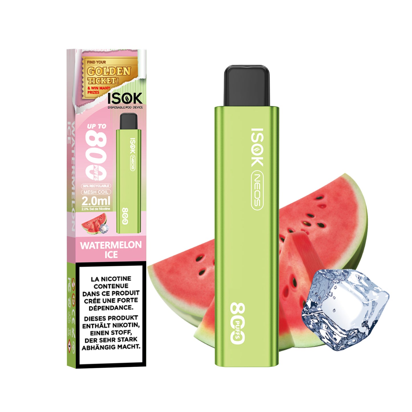 Cigarette électronique ISOK NEOS 800 Puffs WATERMELON ICE