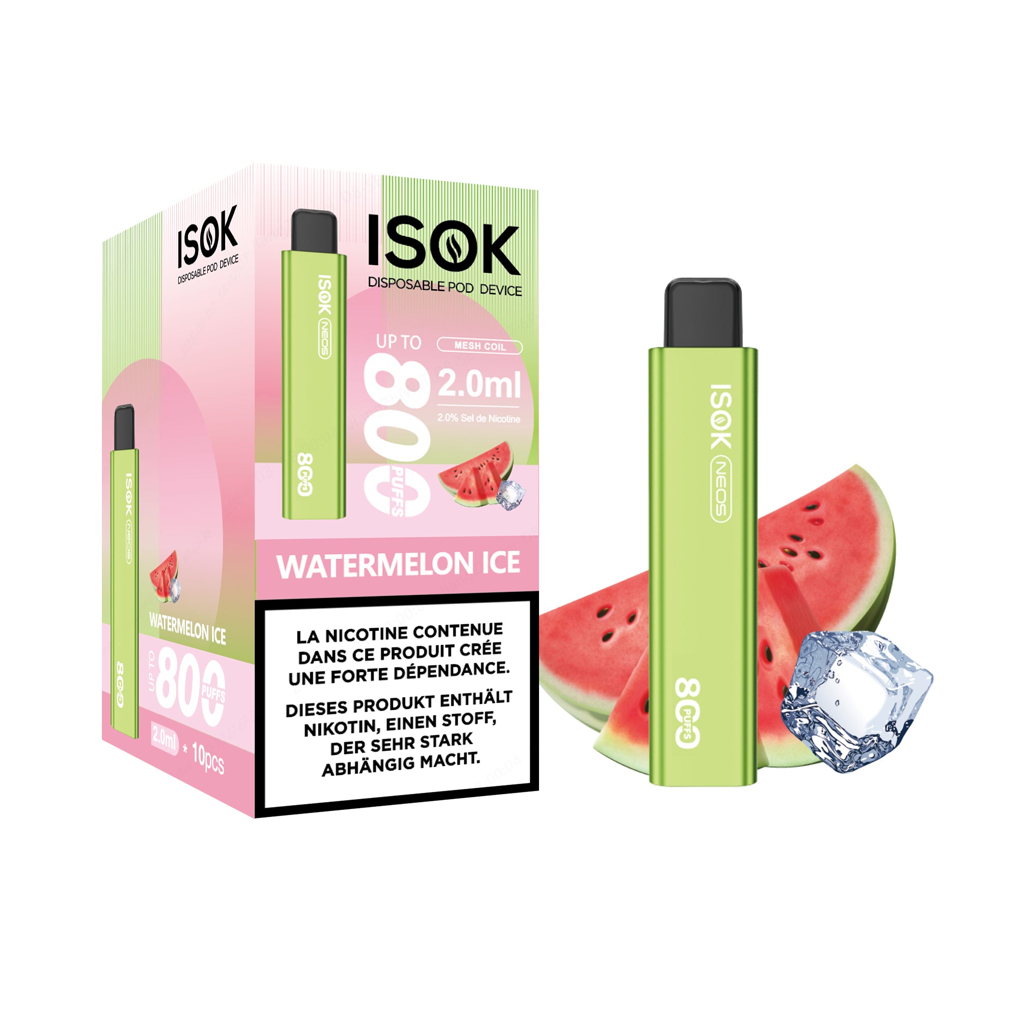 Cigarette lectronique ISOK X & NEOS 800 Puffs Pack de 10 pcs Watermel   Vapora Distribution