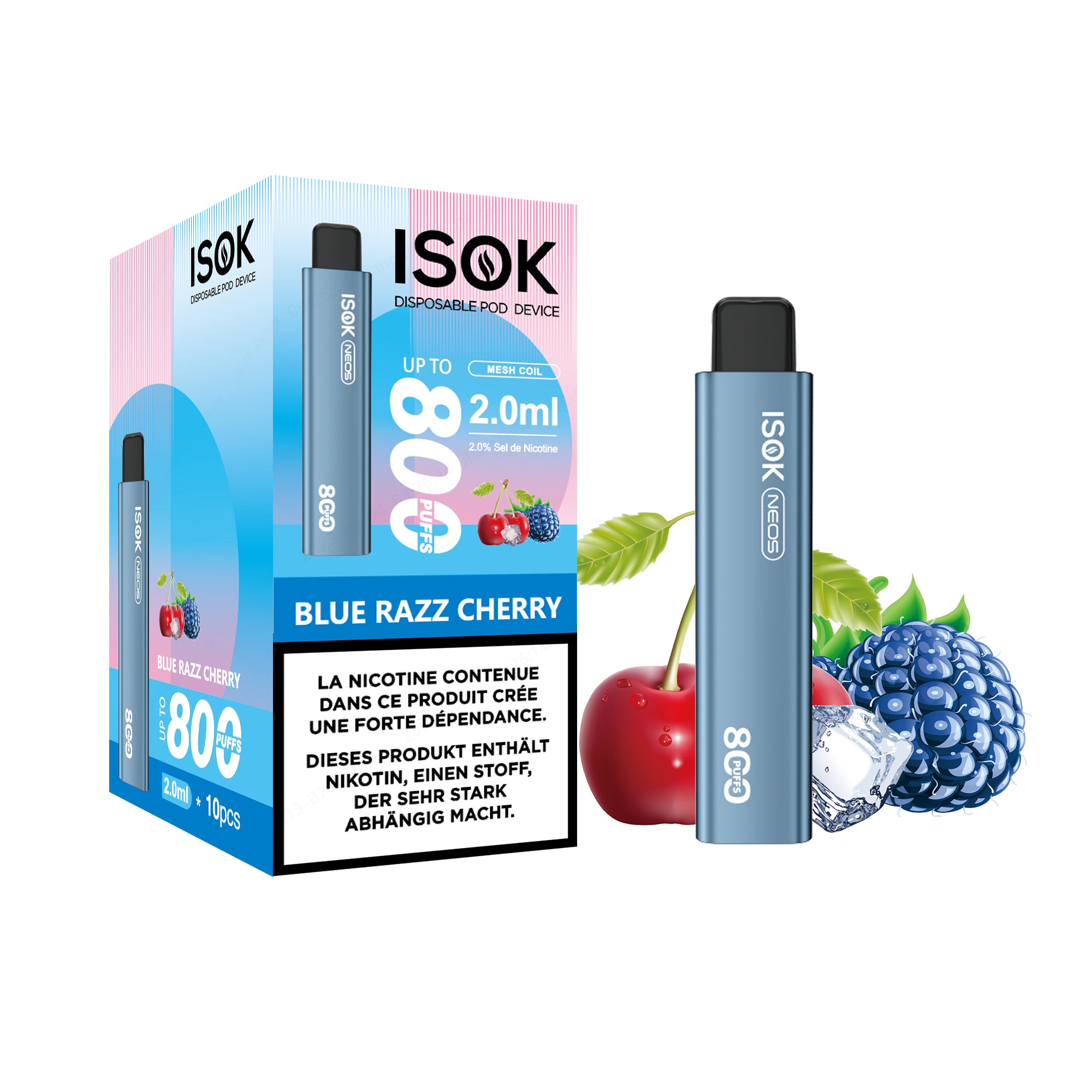 Cigarette électronique ISOK X & NEOS 800 Puffs Pack de 10 pcs Blue Razz Cherry