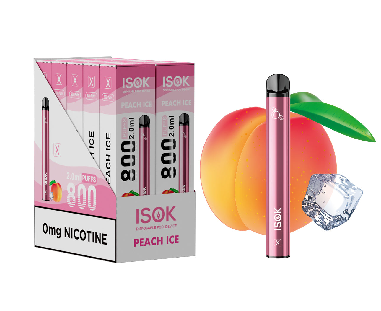 ISOK X Peach Ice 0% 800 Puffs – Pack de 10