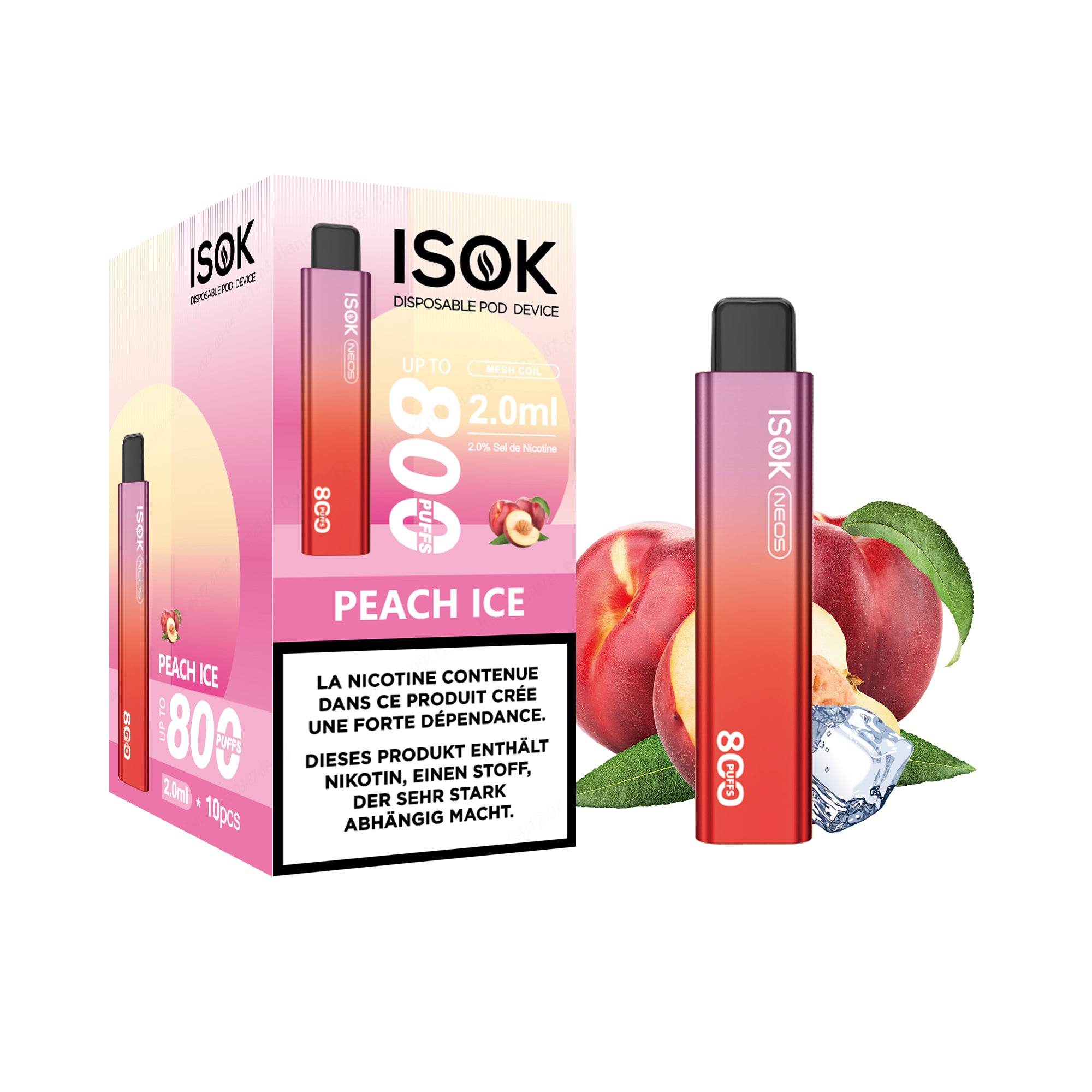 Cigarette électronique ISOK X & NEOS 800 Puffs Pack de 10 pcs Peach Ice NEOS