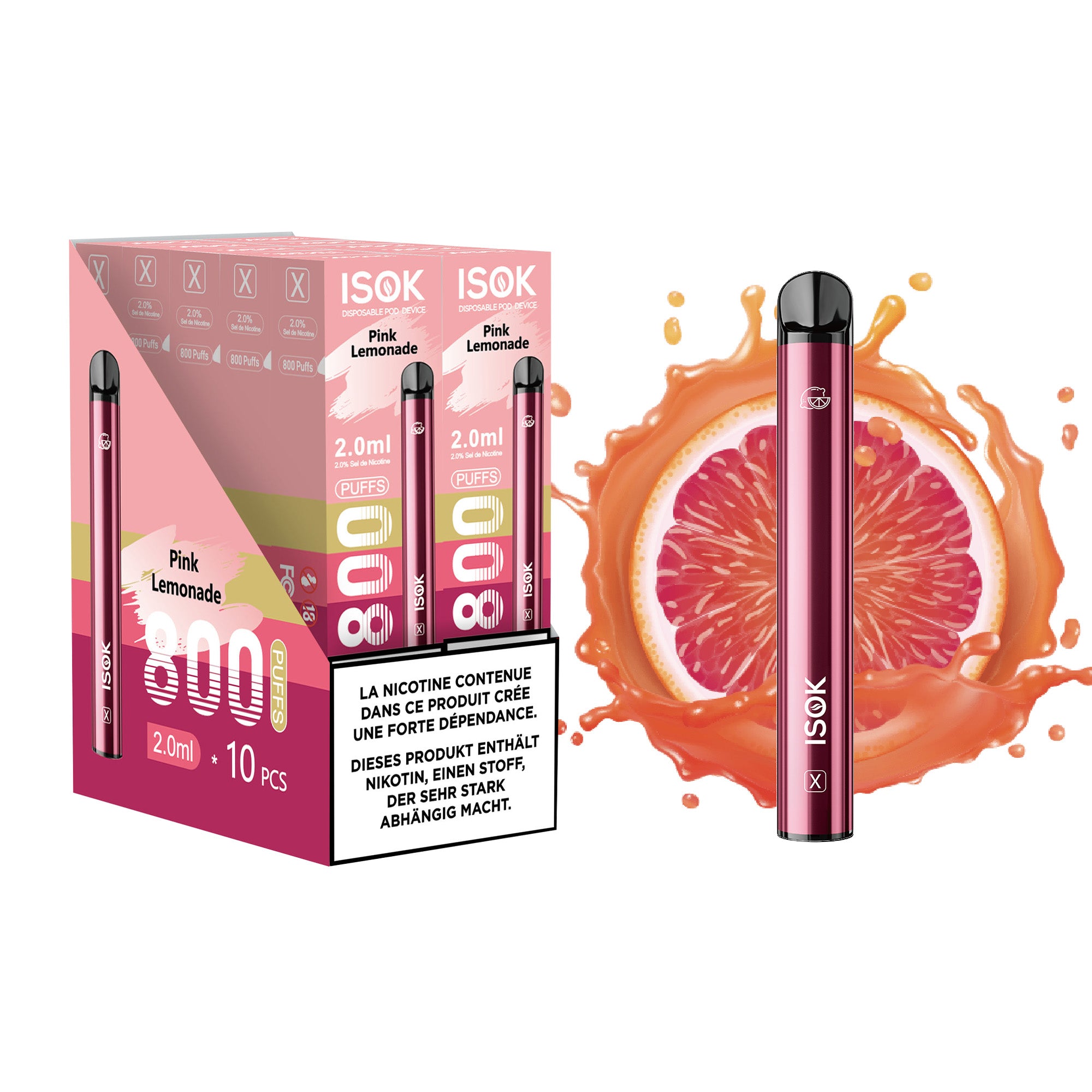 ISOK X Pink Lemonade 800 Puffs – Pack de 10