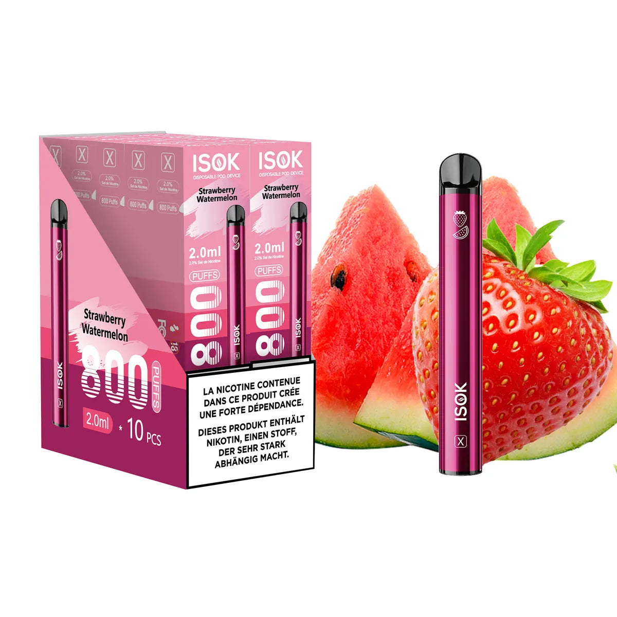 ISOK X Strawberry Watermelon 800 Puffs – Pack de 10