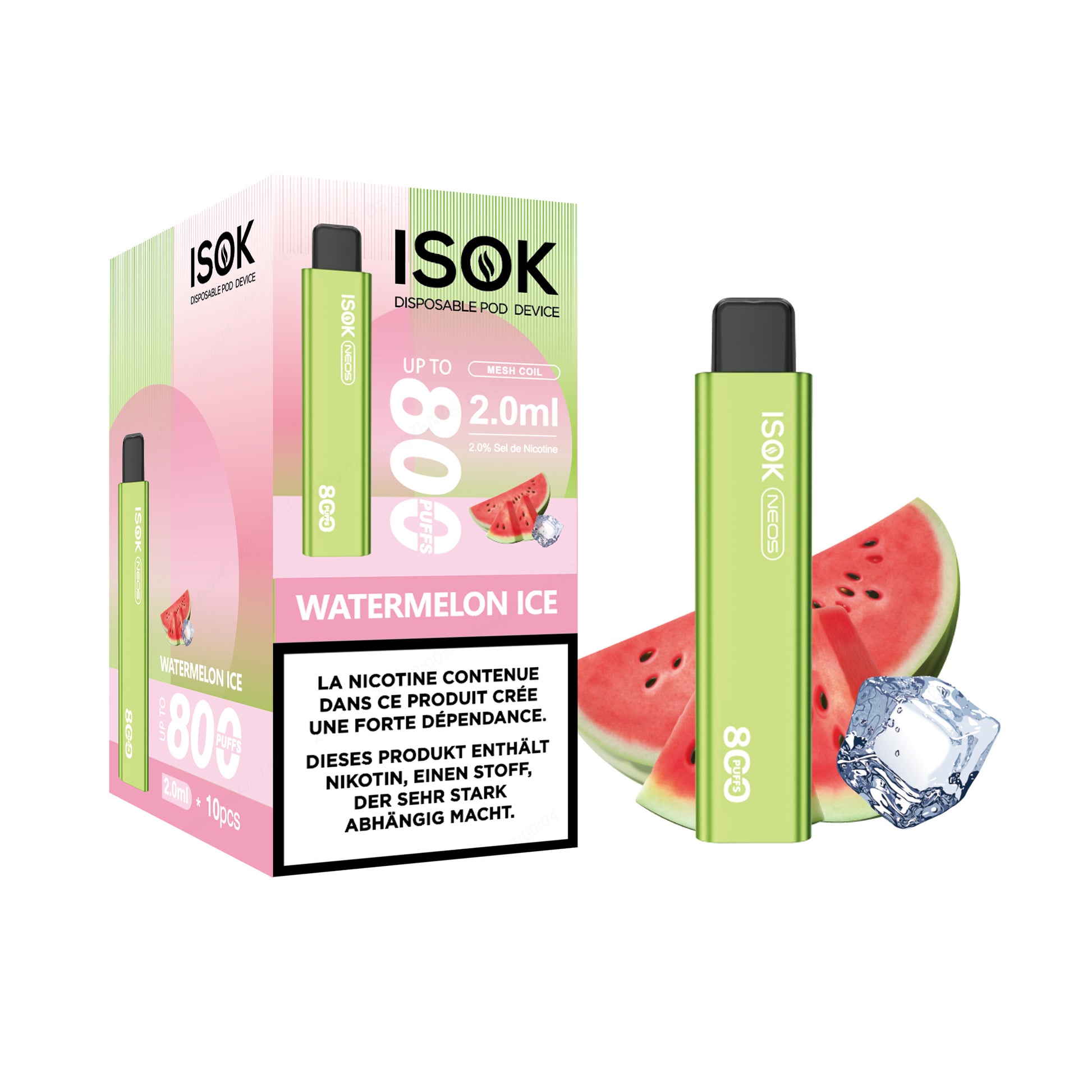 Cigarette lectronique ISOK X & NEOS 800 Puffs Pack de 10 pcs Watermel Vapora Distribution Cigarette lectronique ISOK X & NEOS 800 Puffs Pack de 10 pcs Watermel Vapora Distribution
