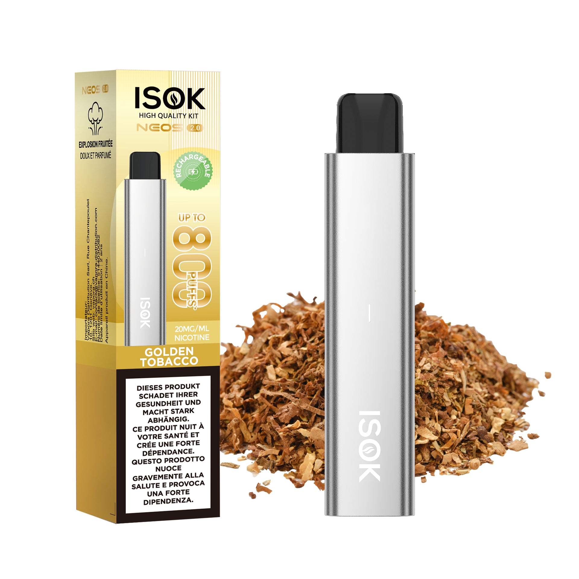ISOK NEOS 2.0 Golden Tobacco – Starter Kit saveur tabac doré.