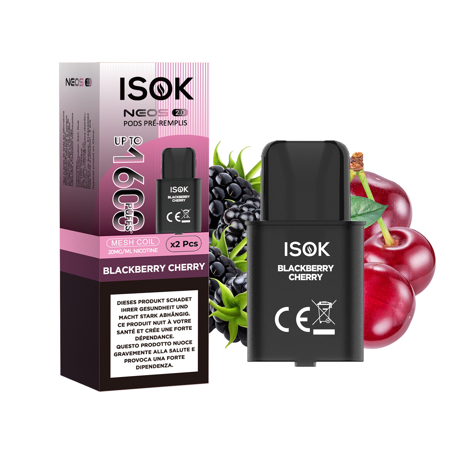 PODS ISOK NEOS 2.0 – Pack de 2 x 800 Puffs Blackberry Cherry