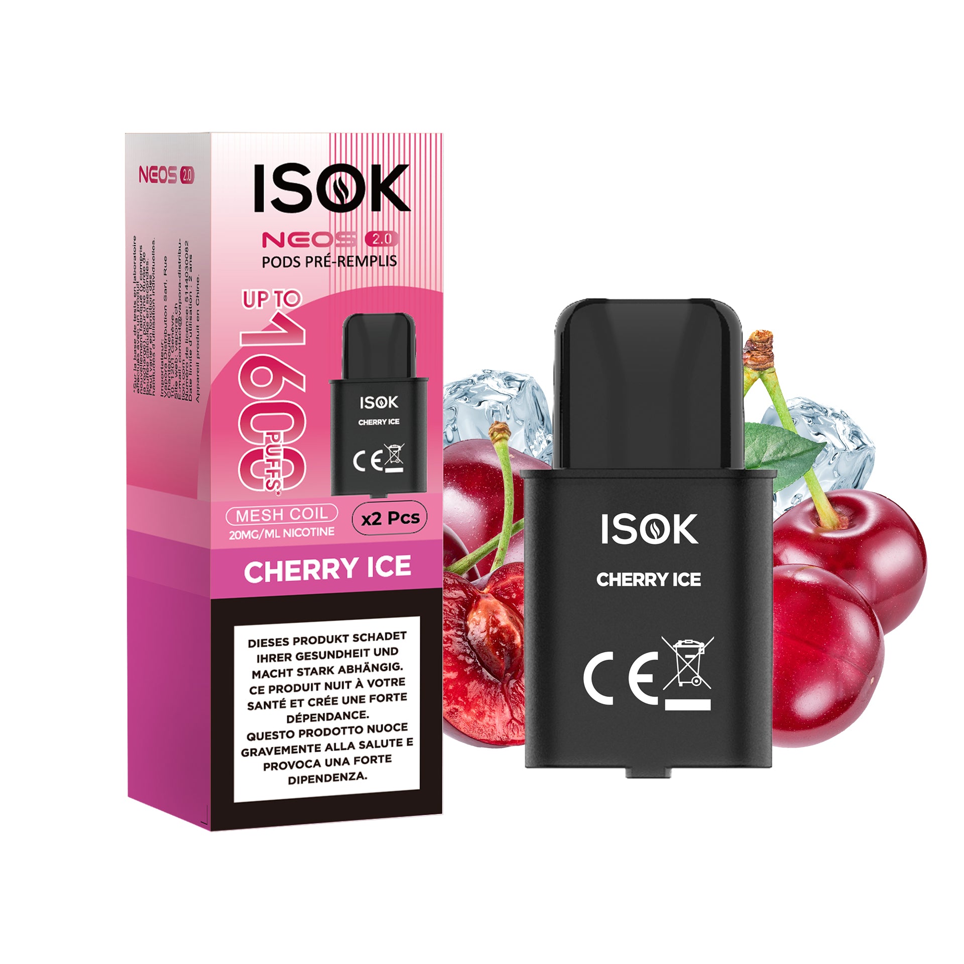 PODS ISOK NEOS 2.0 – Pack de 2 x 800 Puffs Cherry Ice