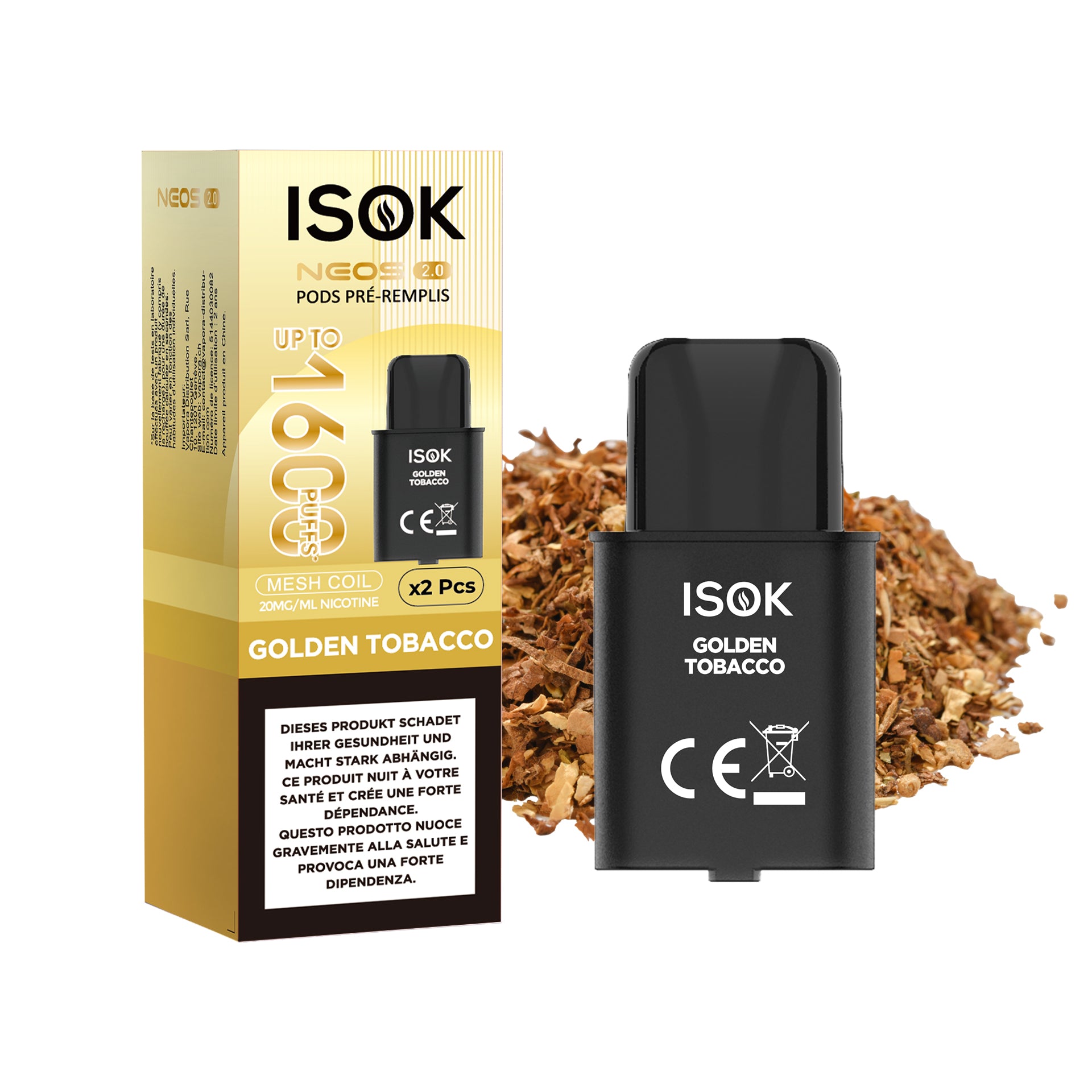 PODS ISOK NEOS 2.0 – Pack de 2 x 800 Puffs Tobacco Golden