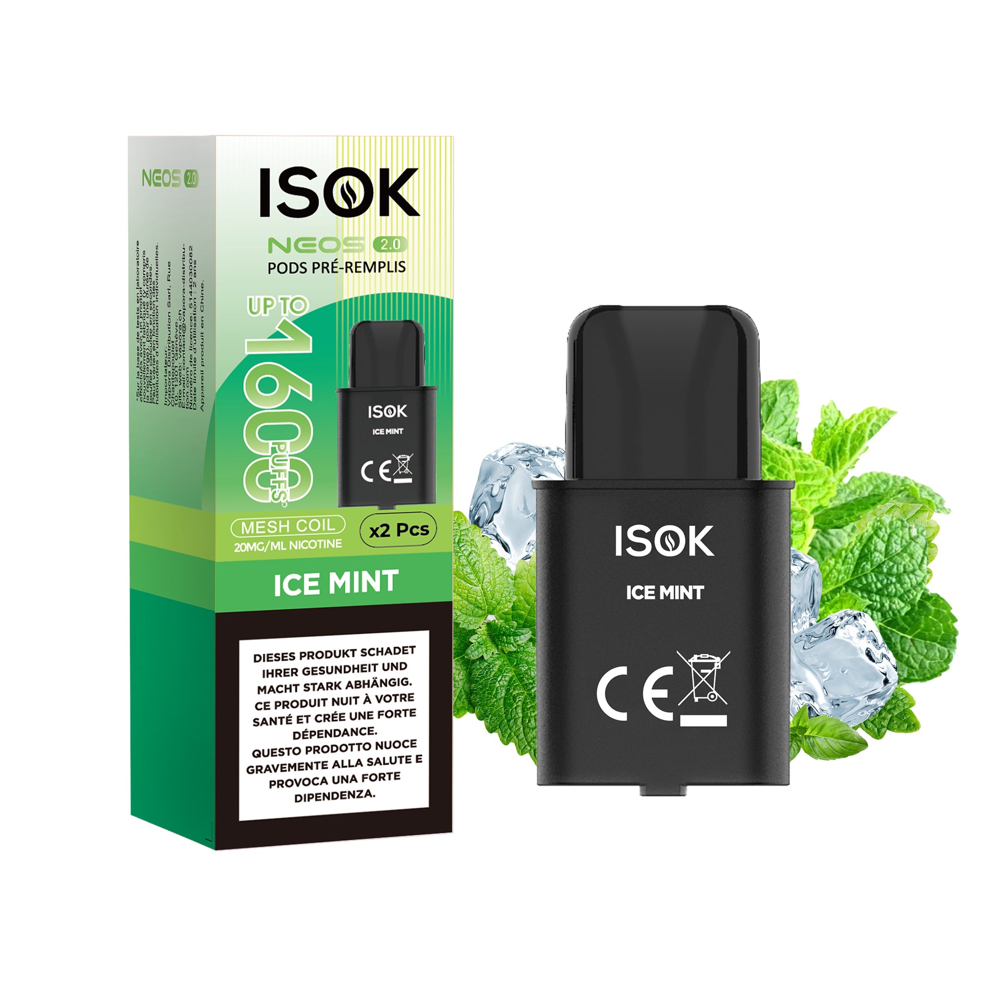 PODS ISOK NEOS 2.0 – Pack de 2 x 800 Puffs Ice Mint