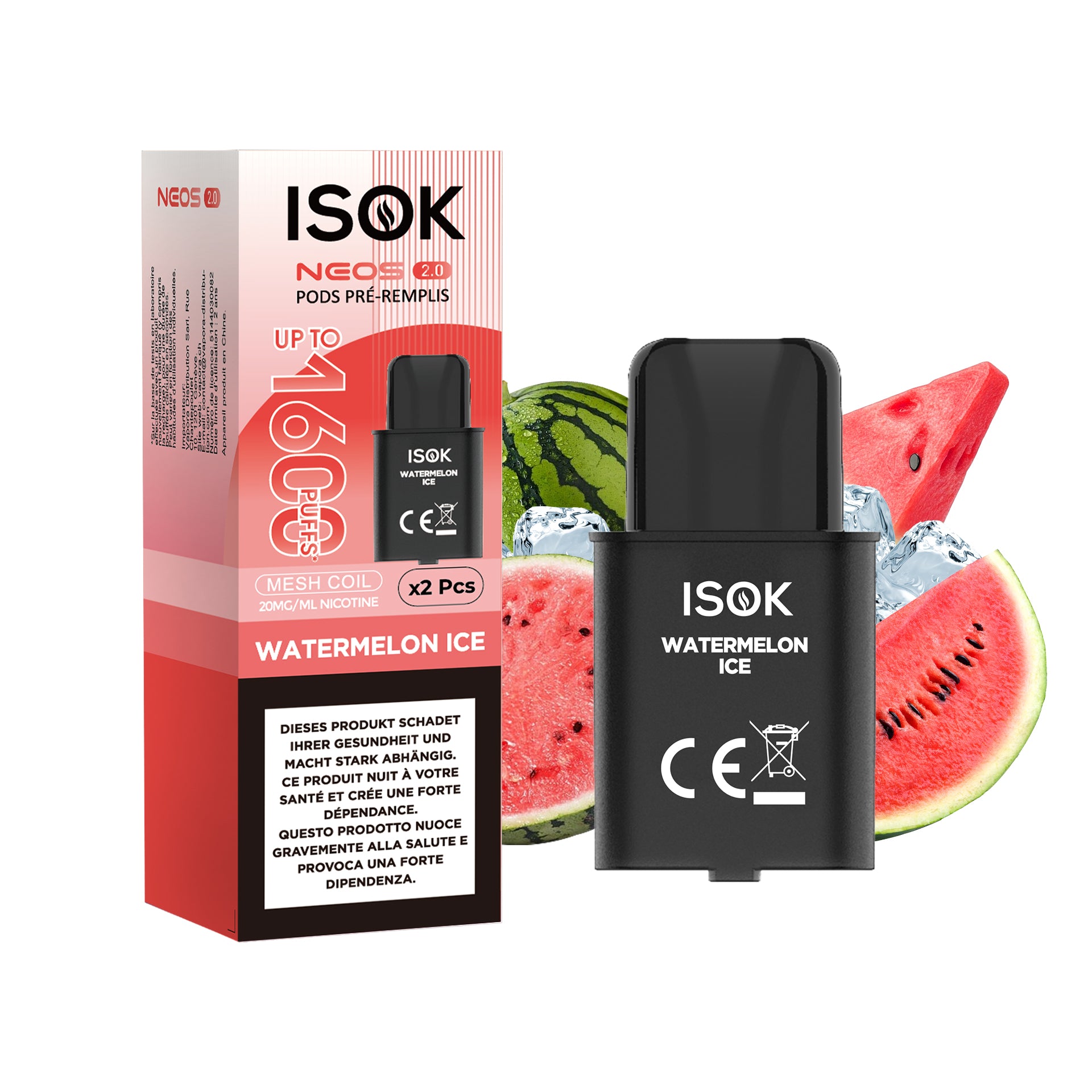 PODS ISOK NEOS 2.0 – Pack de 2 x 800 Puffs Watermelon Ice