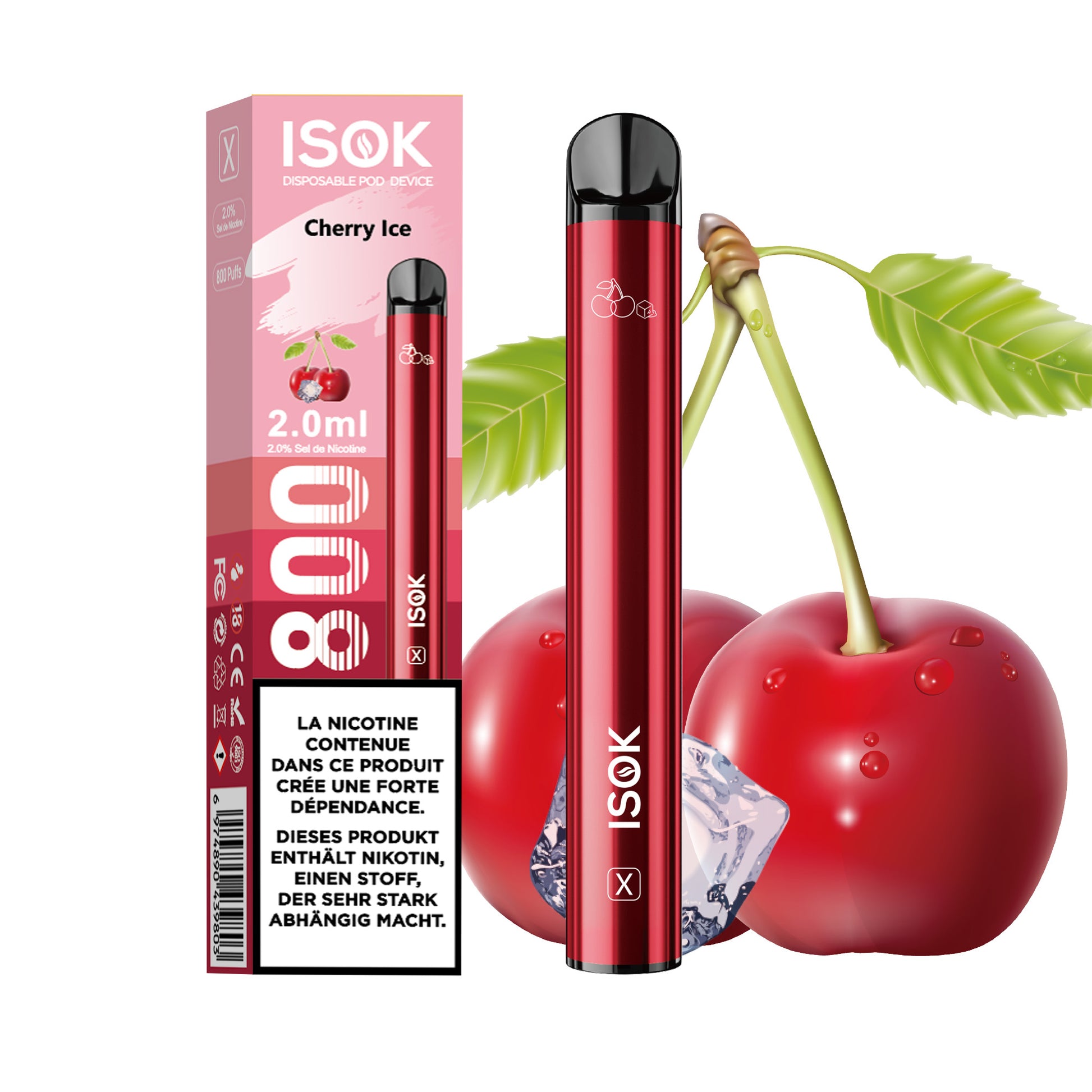 Cigarette électronique ISOK X 800 Puff Cherry Ice