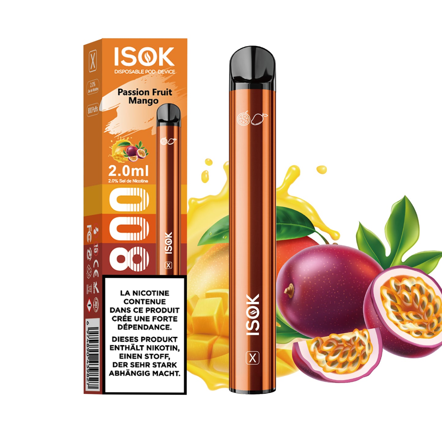 Cigarette électronique ISOK X 800 Puff Passion Fruit Mango