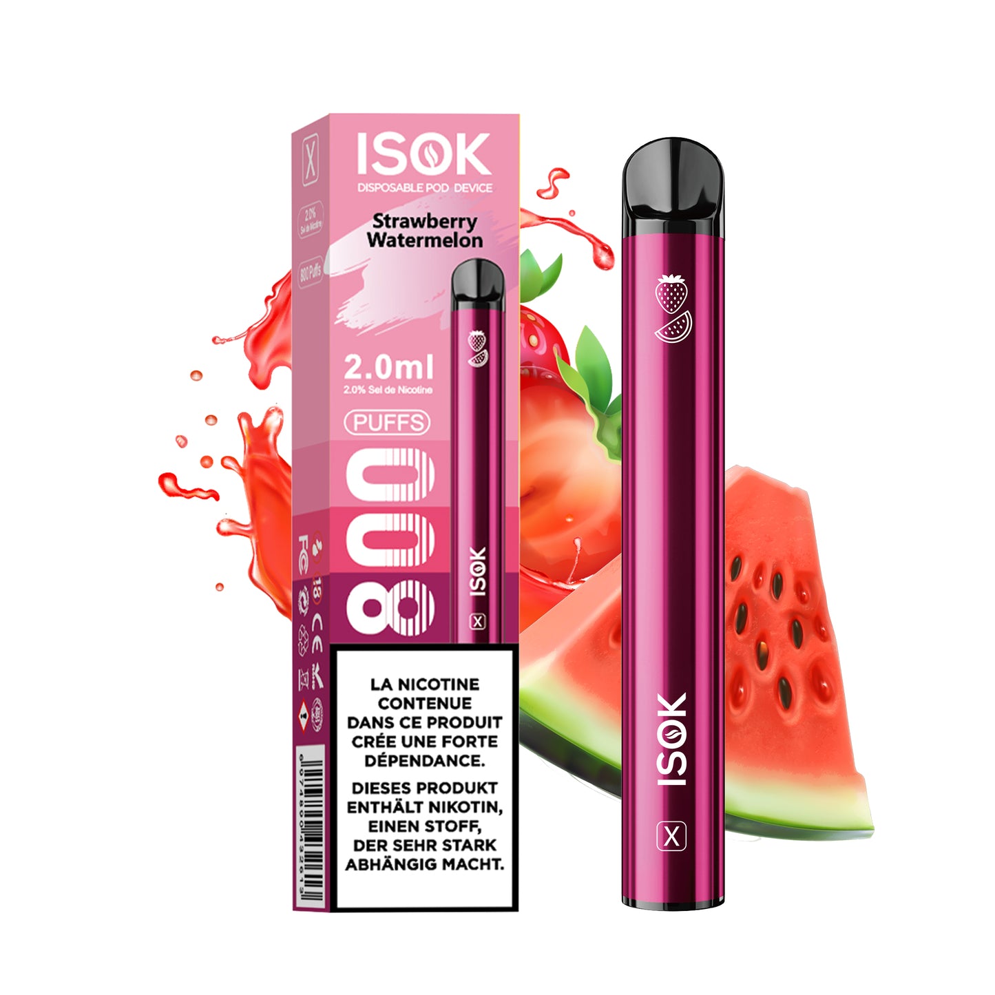Cigarette électronique ISOK X 800 Puff Strawberry Watermelon 