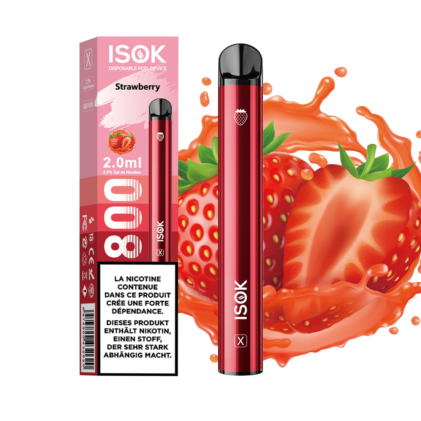 Cigarette électronique ISOK X 800 Puff Strawberry